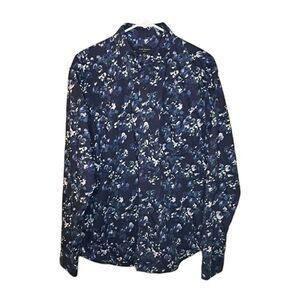Club Monaco Shirt Men Blue Floral Long Sleeve Classic Button-Down L 100% Cotton